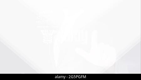 Composition of businessman touching interactive screen with lightbulb Stock Photo