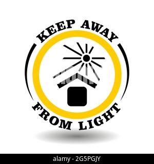 Warning ISO symbol Keep away from sun light, don't heat sign, keep in cool place pictogram. Round icon for cargo delivery protection of gentle product Stock Vector