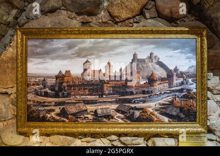 Oil Painting - The Vilnius Castle Complex - in Stone Wall Background Stock Photo