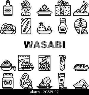 Wasabi Japanese Spice Collection Icons Set Vector Stock Vector