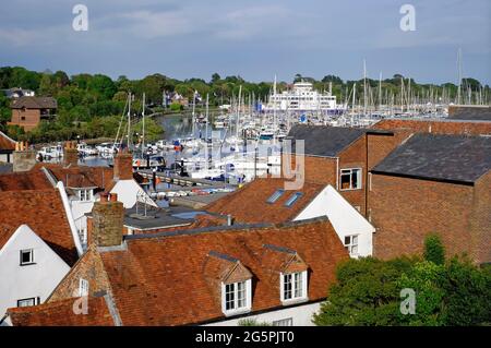 overview of lymington harbour and old town houses, hampshire, england Stock Photo