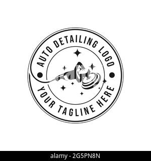 Vintage style auto polish detailing logo design template. Auto detailing polish car machine logo design vector. Auto detailing polisher car cleaning s Stock Vector