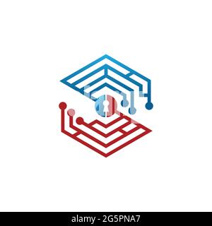 Initial letter S security logo design template vector. Modern logo of creative letter s security technology system. Letter S security Labyrinth Logo Stock Vector