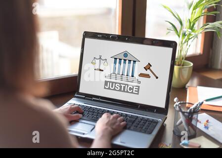 Laptop screen displaying a justice concept Stock Photo