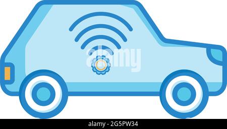 Auto Voiture Wifi Signal Bleu Ligne Pointillée Icône De La Ligne