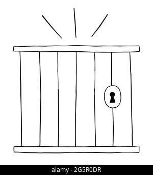 Cartoon vector illustration of prison. Black outlined and white colored. Stock Vector