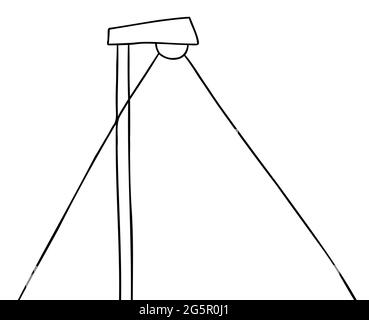 Cartoon vector illustration of street lamp. Black outlined and white colored. Stock Vector