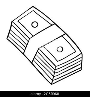 Cartoon vector illustration of banknote money. Black outlined and white colored. Stock Vector