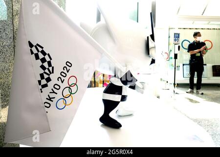 Tokyo, Japan. 29th June, 2021. An official character from the Olympic and Paralympic Games 2020 on display at the Tokyo Metropolitan Government . Credit: SOPA Images Limited/Alamy Live News Stock Photo