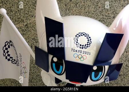 Tokyo, Japan. 25th June, 2021. An official character from the Olympic and Paralympic Games 2020 on display at the Tokyo Metropolitan Government Credit: James Matsumoto/SOPA Images/ZUMA Wire/Alamy Live News Stock Photo