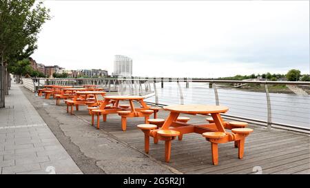 Limerick City, Ireland, River Shannon, Stroll through the city, Beauty all around the city, Flowers Statues Building River Swans Stock Photo