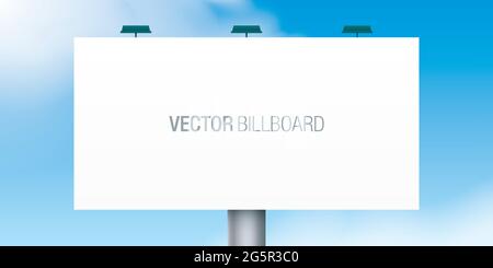 Billboard standing on a blue sky background. Vector mock-up of an advertising banner with copy space. Stock Vector