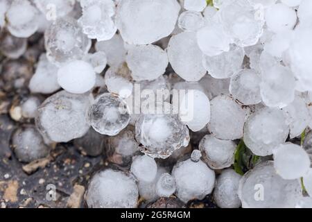 A pile of large hail on the ground Stock Photo