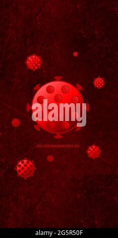 Vertical digital illustration of red COVID-19 virus particles Stock Photo