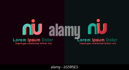 simple logotype combination letter n i and u isolated black and white background. usable vector logo design for business. industrial. technology compa Stock Vector