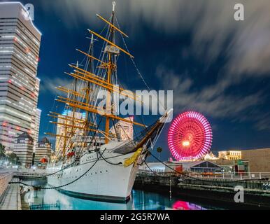 Built in 1930, the Nippon Maru nautical training ship sailed an equivalent of over 971 thousand nautical miles (approx. 1.8 million km/1.1 million mi) Stock Photo