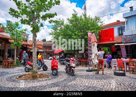 Urla, İzmir, Turkey - June, 2021: Historical Malgaca bazaar square in old town Urla, İzmir, Turkey. Stock Photo