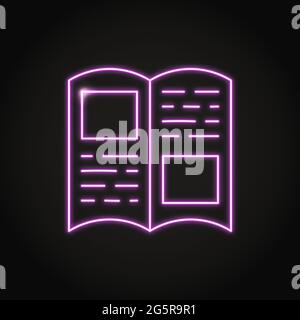 Neon printed magazine icon in line style. Open book symbol. Vector illustration. Stock Vector