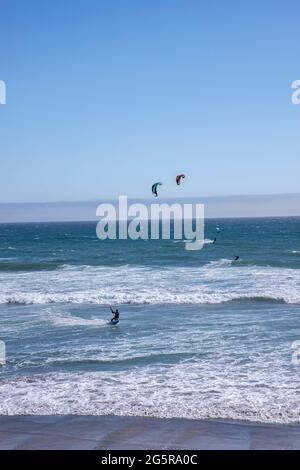 Waddell Beach, located on Highway 1 at the west entrance to Big Basin Redwoods State Park in California, is a popular spot for kite and wind surfing. Stock Photo
