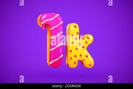 1k or 1000 followers donut dessert sign. Social media friends, followers. Thank you. Celebrate of subscribers or followers. Vector illustration Stock Vector