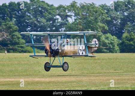 Fokker Dr.1 Triplane taking off to display at Old Warden Stock Photo