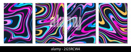 A set of abstract backgrounds. The texture of liquid marble. Fluid art. They are suitable for the design of a cover, presentation, invitation, flyer, Stock Vector