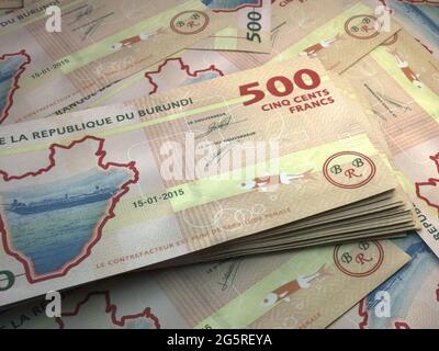 Money of Burundi. Burundian franc bills. BIF banknotes. 500 francs. Business, finance, news background. Stock Photo