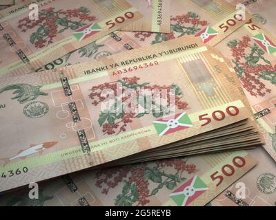 Money of Burundi. Burundian franc bills. BIF banknotes. 500 francs. Business, finance, news background. Stock Photo