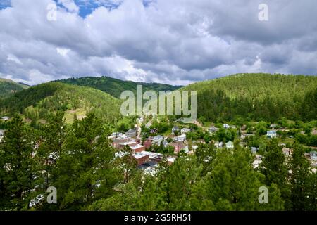 Overview of Deadwood, South Dakota, USA. from Mount Moriah cemetery. Historical Town founded in 1876 Stock Photo
