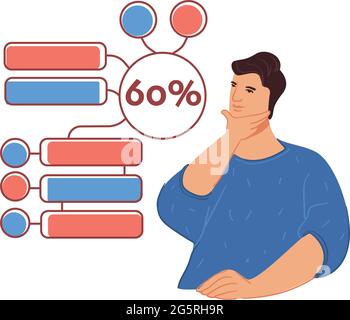 Man thinking and solving problem, project manager Stock Vector