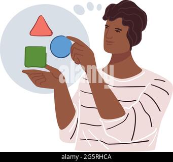 Solving problems and brainstorming male character Stock Vector