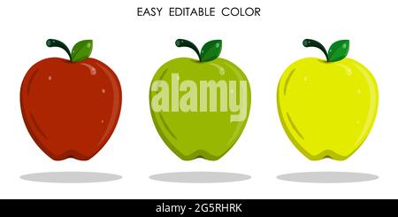 Sweet apples for breakfast for schoolboy. Collecting autumn harvest of fruits. Color vector in cartoon style Stock Vector