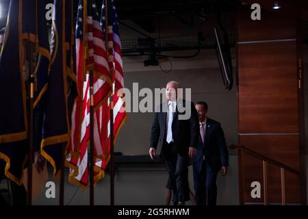 Washington, United States Of America. 29th June, 2021. United States House Minority Whip Steve Scalise (Republican of Louisiana) arrives for a press conference at the US Capitol in Washington, DC, Tuesday, June 29, 2021. Credit: Rod Lamkey/CNP/Sipa USA Credit: Sipa USA/Alamy Live News Stock Photo