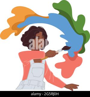 Artist woman, lady painting with watercolor paints Stock Vector