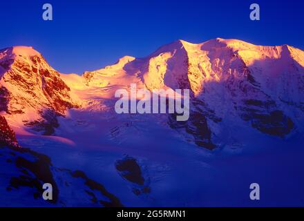 Piz Palü, Aussicht Diavolezza, Abendrot, Gletscher,  Engadin Stock Photo
