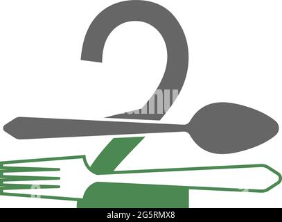 Number 2 with fork and spoon logo icon design vector illustration Stock Vector