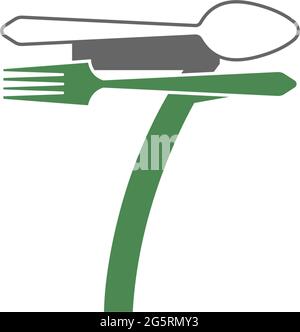 Number 7 with fork and spoon logo icon design vector illustration Stock Vector