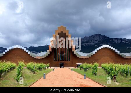 Ysios winery design by Spanish architect Santiago Calatrava in the Rioja village of Laguardia. Spain Stock Photo
