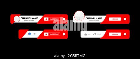 Youtube Button Set. Youtube Lower Third. Youtube Channel Name. Subscribe. Vector Illustration On Black Background Stock Vector