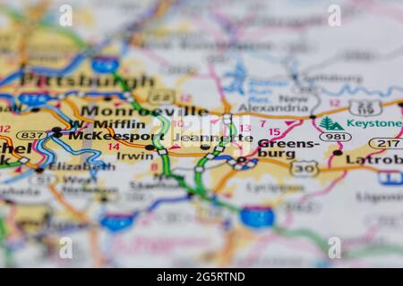 Jeannette Pennsylvania USA shown on a Geography map or Road map Stock ...