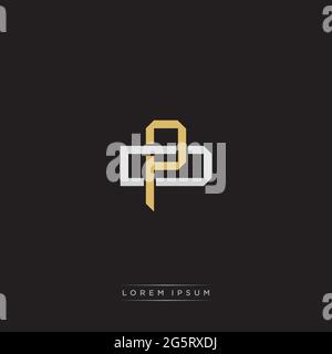 Initial letter overlapping interlock logo monogram line art style isolated on black background template Stock Vector