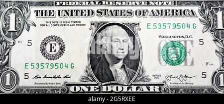 One American dollar bill banknote, United States of America currency, obverse side of 1 dollar with an image of president George Washington Stock Photo
