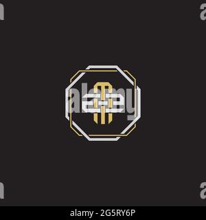 Initial letter overlapping interlock logo monogram line art style isolated on black background template Stock Vector