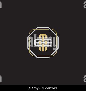 Initial letter overlapping interlock logo monogram line art style isolated on black background template Stock Vector