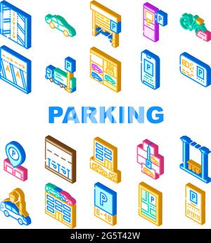 Underground Parking Collection Icons Set Vector Stock Vector Image ...
