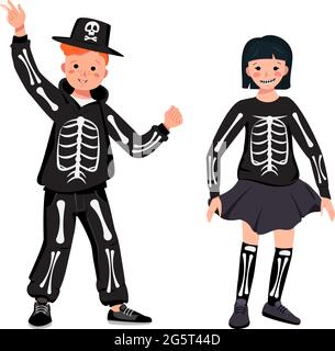 Child in a skeleton costume with bones for the holiday Halloween Stock Vector