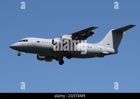 ZE708, a BAe 146 C3 operated by 32 Squadron, Royal Air Force, at Prestwick International Airport in Ayrshire, Scotland. Stock Photo