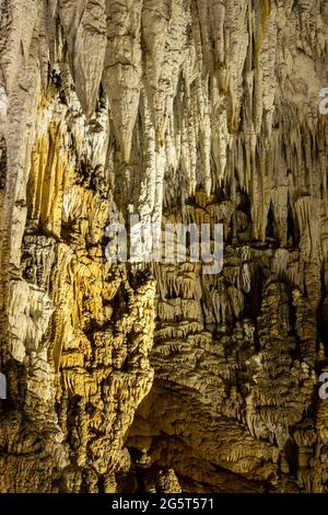 Sarikaya Cave, located in Duzce, Turkey, offers a wonderful view with natural formations, stalactites and stalagmites. Stock Photo