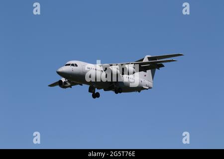 ZE708, a BAe 146 C3 operated by 32 Squadron, Royal Air Force, at Prestwick International Airport in Ayrshire, Scotland. Stock Photo