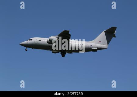 ZE708, a BAe 146 C3 operated by 32 Squadron, Royal Air Force, at Prestwick International Airport in Ayrshire, Scotland. Stock Photo